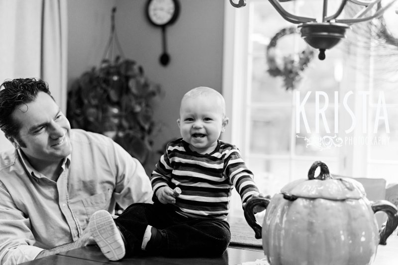 family portrait session in the fall at home in woods and backyard with dog and baby boy