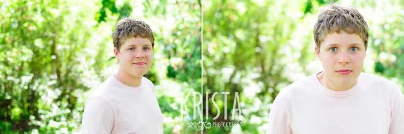 young boy among green trees during springtime mini portrait session in New England