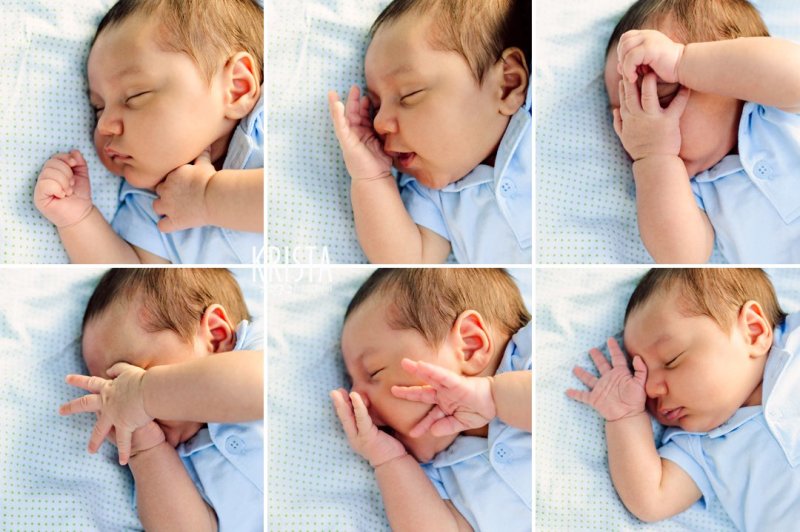 many expressions of newborn baby boy during outdoor lifestyle portrait session at home