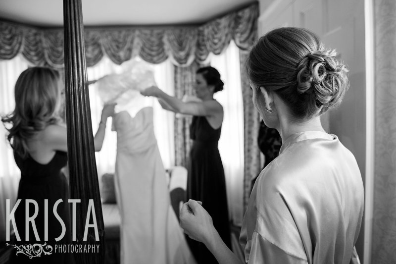 Getting Ready and Bride & Groom portraits on Beacon Hill, ceremony at Harvard Memorial Church, and reception at the Harvard Art Museums. Photo by Krista Photography, Boston Wedding Photographers. Wedding Dress.