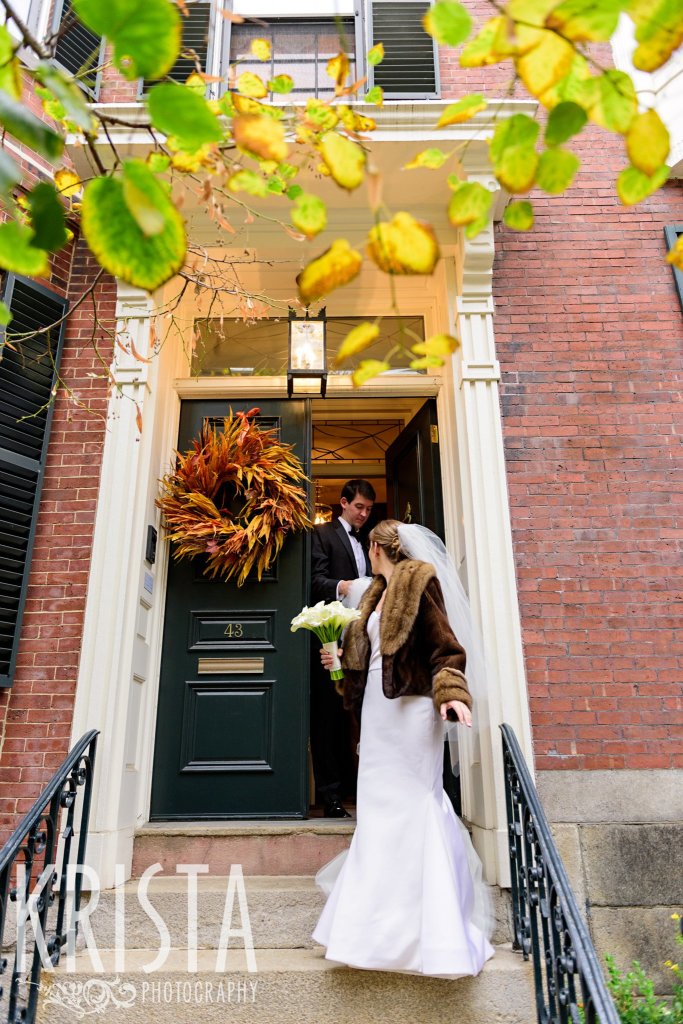 Getting Ready and Bride & Groom portraits on Beacon Hill, ceremony at Harvard Memorial Church, and reception at the Harvard Art Museums. Photo by Krista Photography, Boston Wedding Photographers