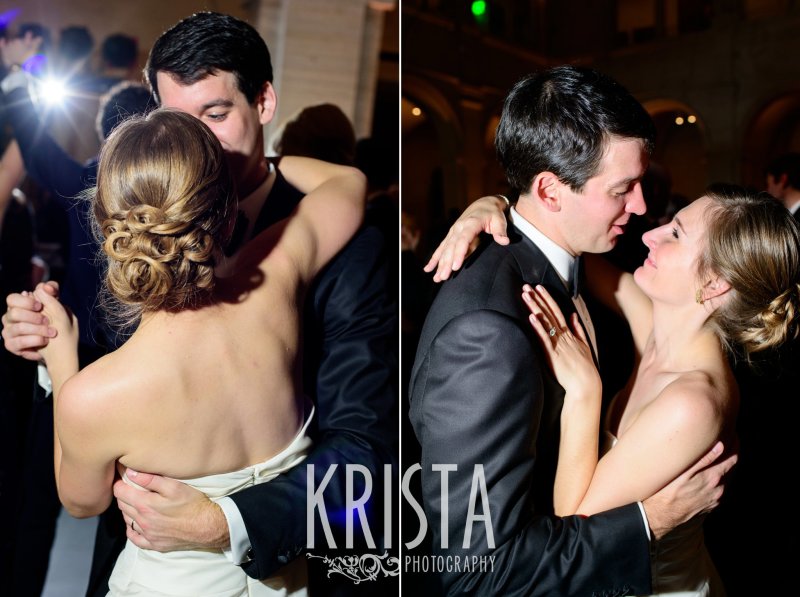 Bride & Groom Dancing at Reception. Elegant Boston Wedding. Getting Ready and Bride & Groom portraits on Beacon Hill, ceremony at Harvard Memorial Church, and reception at the Harvard Art Museums. © Krista Photography, Boston Wedding Photographers