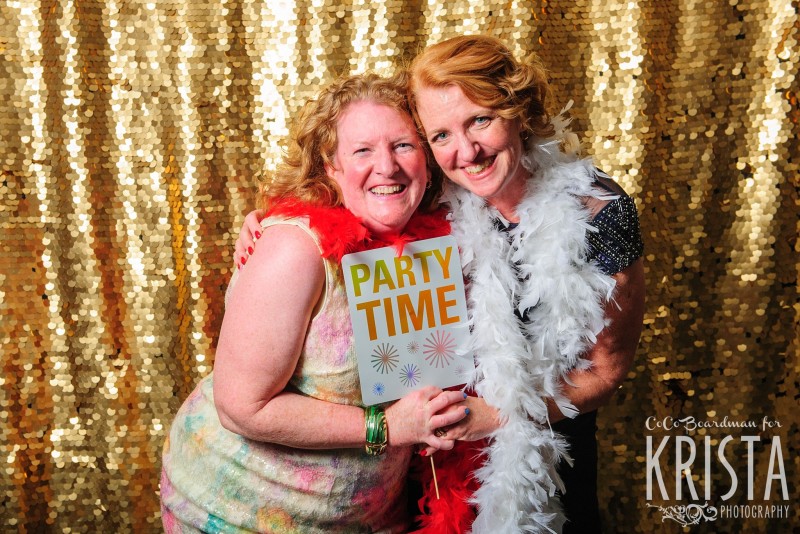 Photo Booth with gold sequined backdrop, Funky props, © Krista Photography, Boston Wedding Photographers