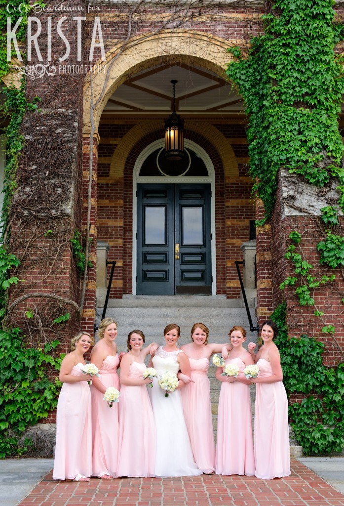 The bride and her bridesmaids giggling away at St. Anselm College. © 2016 Krista Photography - www.kristaphoto.com