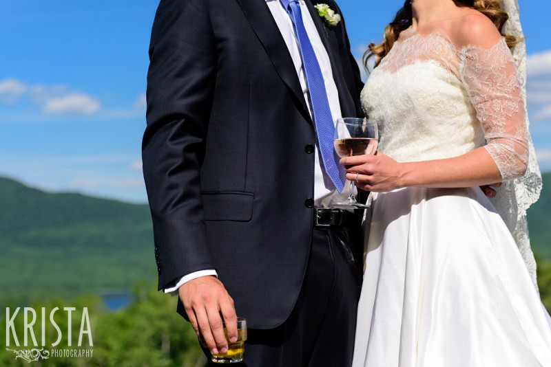 Bride & Groom with drinks. Rose anyone? Mountain Top Inn Wedding - Vermont Wedding Photography by © Krista Photography - www.kristaphoto.com