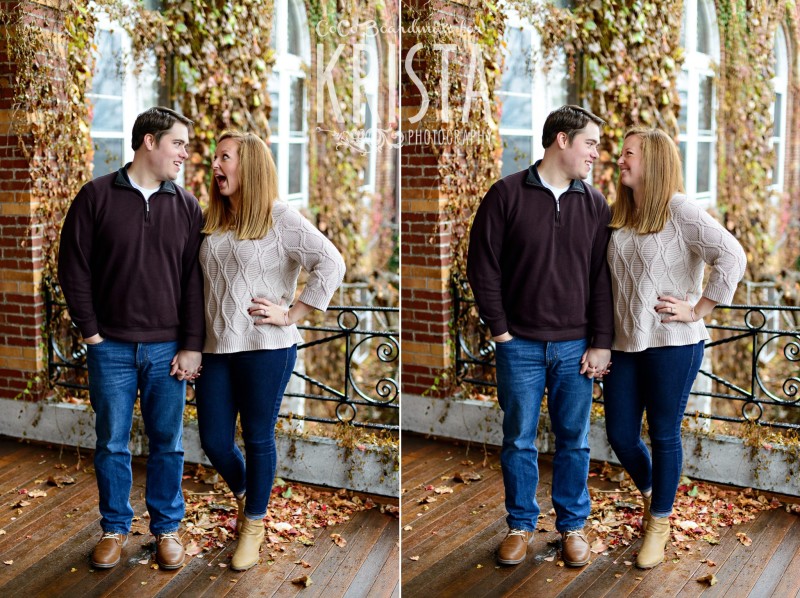 cute couple smiling, laughing, and goofing around during session at St. Anselm College - Saint Anselm Engagement