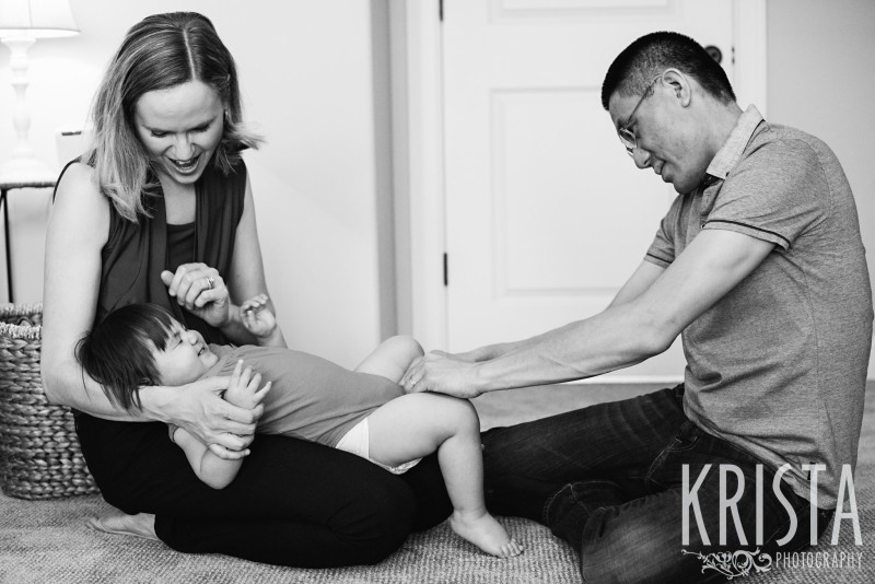 Putting on PJ's is a TEAM sport! 18-Month Portrait Session for family of 3 in Indianapolis, IN - © Krista Guenin | Krista Photography - www.kristaphoto.com